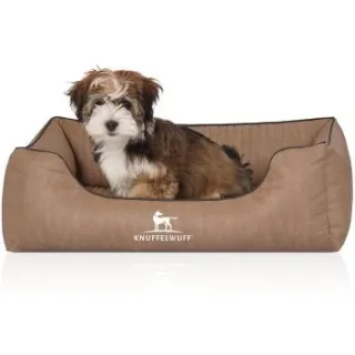 Knuffelwuff Orthopädisches Hundebett Tampa aus laser-gestepptem Kunstleder braun/ beige M-L