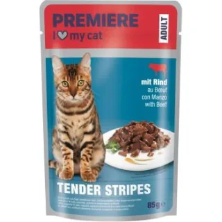 PREMIERE Tender Stripes Nassfutter Katze Adult Rind 112x85 g