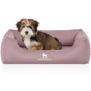 Knuffelwuff Orthopädisches Wasserabweisendes Hundebett Leon aus Velours mit Handwebcharakter hellrosa M-L