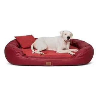 Tierlando Orthopädisches Hundebett LENNART VISCO PLUS Kunstleder und Velours dunkelrot 1,7 m, 35 cm, 1,1 m