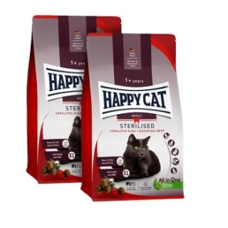 HAPPY CAT Trockenfutter Katze Adult, Sterilised, Voralpen-Rind 2x10 kg