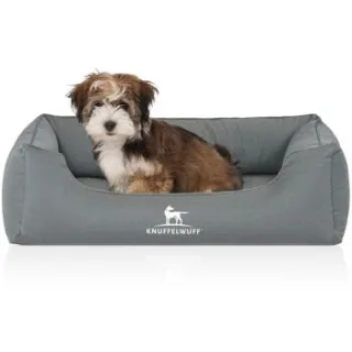 Knuffelwuff Orthopädisches Wasserabweisendes Hundebett Leon aus Velours mit Handwebcharakter petrol M-L