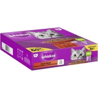 Whiskas ® Multipack Portionsbeutel 1+ Klassische Auswahl 4 Varietäten Rind, Huhn, Lamm, Geflügel in Gelee 60 x 85g