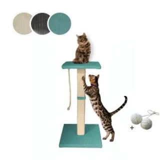 Rohrschneider ® Katzenbaum Emmi mit Vollholz-Holm und Gratis-Beigabe türkis 45 cm, 45 cm, 77 cm
