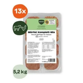 BARFER'S Würfel: Komplett-Mix Rind & Geflügel für Katzen 25x400 g