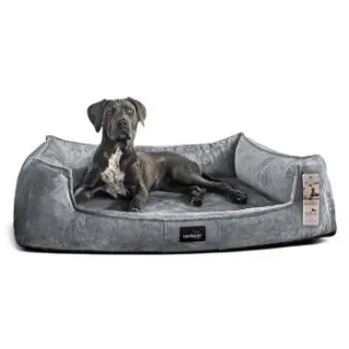 Tierlando ® Orthopädisches Hundebett FRANKLIN Kuscheliger Teddy-Stoff - Hundesofa graphit/nature 1,6 m, 25 cm, 1,1 m