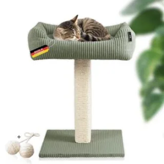 Rohrschneider ® Katzenbaum Wolly mit kuscheligem Katzenbett, waschbarer Kissenbezug grün