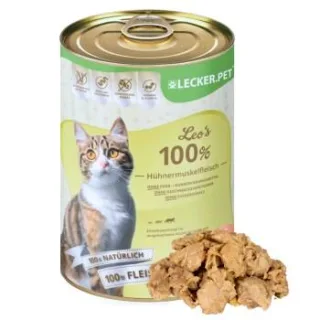 Lyra Pet Lecker.Pet Leo's 100 % Hühnermuskelfleisch Katzenfutter Nassfutter 400 g