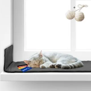 Rohrschneider ® Selbstwärmende Katzendecke, Fensterliege mit rutschfester Unterlage dunkelgrau 90 cm, 2 cm, 29 cm