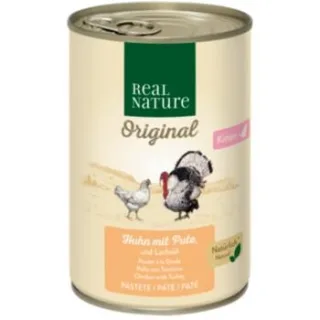REAL NATURE Original Nassfutter Katze, Kitten Huhn mit Pute und Lachsöl 12x400 g