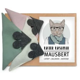 Kater Kasimir 3 x Mausbert - Die 2-in-1 Spielmaus für Katzen, handgemacht aus BIO-Baumwolle mit Katzenminze-, Baldrian- und Matatabi-Füllung