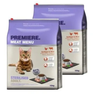 PREMIERE Meat Menu Trockenfutter Katze Adult Sterilised Geflügel und Rind 2x10 kg