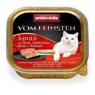 animonda Vom Feinsten Nassfutter Katze, Adult, mit Schlemmerkern Rind, Hühnchenbrust und Kräuter 32x100 g
