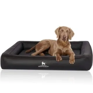 Knuffelwuff Orthopädisches Hundebett aus Laser gestepptem Kunstleder Hampstead schwarz M-L
