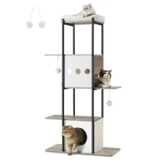 FEANDREA Kratzbaum modern Katzenturm grau/ weiß