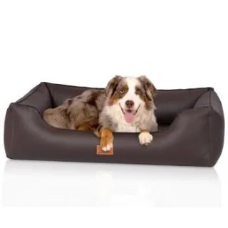 Knuffelwuff orthopädisches Hundebett aus Kunstleder Lovelock braun M-L