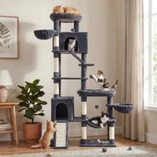 FEANDREA Kratzbaum, 202 cm hoch, Katzenbaum, für große Katzen, Katzenkratzbaum dunkelgrau