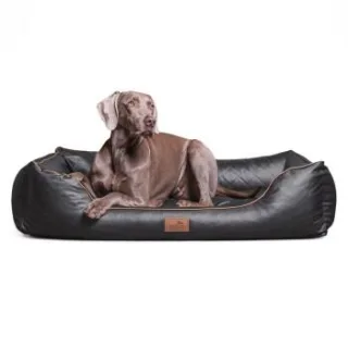 Tierlando LOUIS - Orthopädisches Hundebett aus gestepptem Kunstleder schwarz/ graphit 80 cm, 22 cm, 60 cm