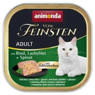 animonda Vom Feinsten Nassfutter Katze, Adult, mit Schlemmerkern Rind, Lachsfilet und Spinat 32x100 g