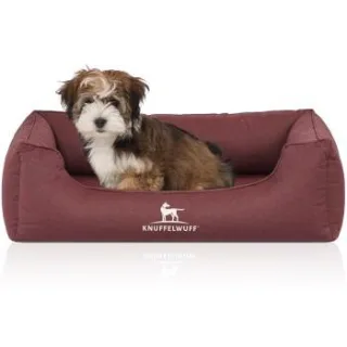 Knuffelwuff Orthopädisches Wasserabweisendes Hundebett Leon aus Velours mit Handwebcharakter rot S