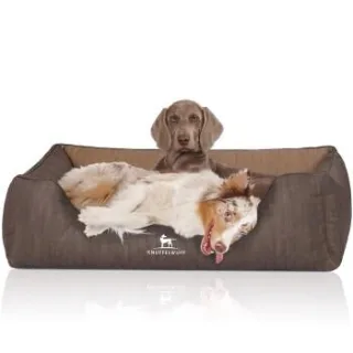 Knuffelwuff Orthopädisches Hundebett Outlander aus laser-gestepptem Kunstleder braun/ caramell XXL