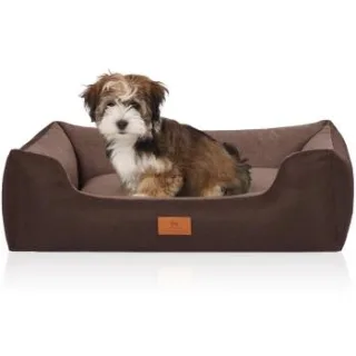 Knuffelwuff Hundebett Luke aus Velours mit feinem Handwebcharakter braun S