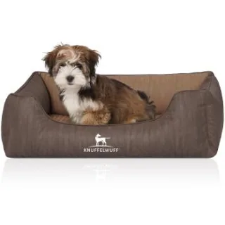 Knuffelwuff Orthopädisches Hundebett Outlander aus laser-gestepptem Kunstleder braun/ caramell S