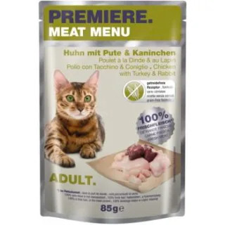 PREMIERE Meat Menu Nassfutter Katze Adult Huhn mit Pute und Kaninchen 48x85 g