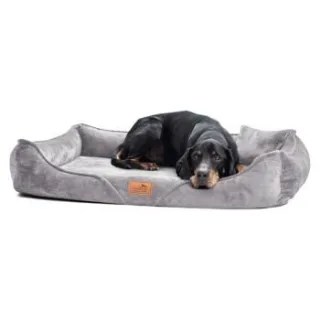Tierlando ® Orthopädisches Hundebett TYSON | Kuschelig flauschiges XXL Hundesofa grau/ grau 1,3 m, 22 cm, 1 m