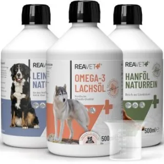 REAVET BARF-Öl Set mit Lachsöl, Leinöl & Hanföl
