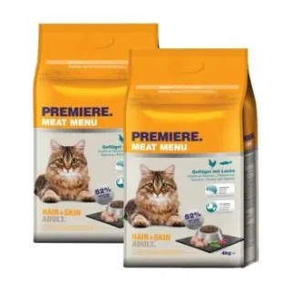 PREMIERE Meat Menu Trockenfutter Katze Adult Hair and Skin Geflügel mit Lachs 2x4 kg