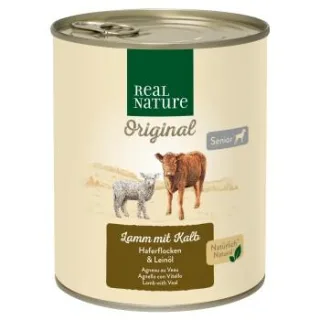 REAL NATURE Nassfutter Hund, Senior, Lamm und Kalb 12x800 g