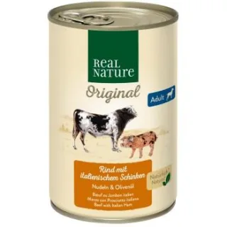 REAL NATURE Nassfutter Hund, Adult, Rind mit italienischem Schinken 24x400 g