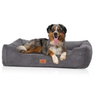 Knuffelwuff Hundebett aus Cord mit Handwebcharakter Olivia grau S