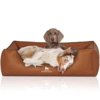Knuffelwuff Orthopädisches Hundebett Chesapeake aus Laser gestepptem marmoriertem Kunstleder terracotta M-L
