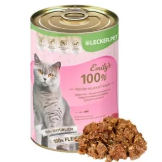 Lyra Pet Lecker.Pet Emily's 100 % Rindermuskelfleisch Katzenfutter Nassfutter 400 g