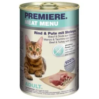 PREMIERE Meat Menu Nassfutter Katze Adult Rind mit Pute und Shrimps 24x400 g