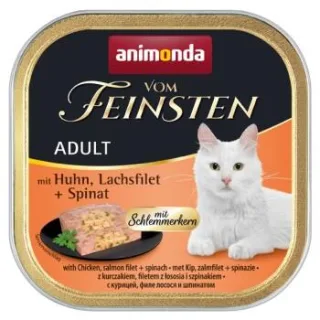animonda Vom Feinsten Nassfutter Katze, Adult, mit Schlemmerkern Huhn, Lachsfilet und Spinat 32x100 g