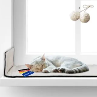 Rohrschneider ® Selbstwärmende Katzendecke, Fensterliege mit rutschfester Unterlage beige 90 cm, 2 cm, 29 cm
