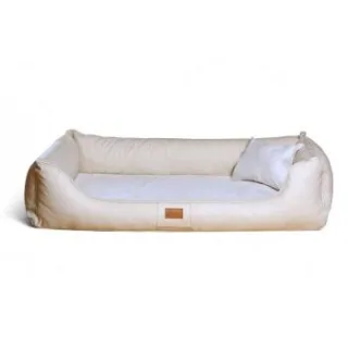 Tierlando ® MADDOX VIP Orthopädisches Hundebett VISCO Velours Kunstleder S - XXL creme 1 m, 25 cm, 75 cm