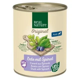 REAL NATURE Superfood Nassfutter Hund, Adult, Ente mit Spinat 24x800 g