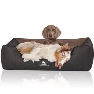 Knuffelwuff Orthopädisches Hundebett Outback aus laser-gestepptem Kunstleder schwarz/ braun XXL