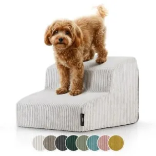 Rohrschneider ® Haustiertreppe mit rutschfester Unterseite und abnehmbarem Cordbezug beige