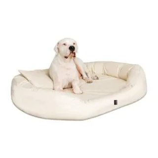 Tierlando ® Orthopädisches Hundebett SAMMY | Robuster Polyester | Dicke Umrandung creme 1,4 m, 30 cm, 1,05 m