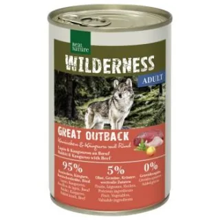 REAL NATURE WILDERNESS Nassfutter Hund, Adult, Great Outback, Kaninchen und Känguru mit Rind 12x400 g
