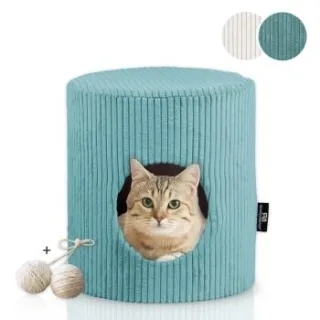Rohrschneider ® Tierhöhle Cord inkl. Gratis-Spielkugel 2er-Set türkis