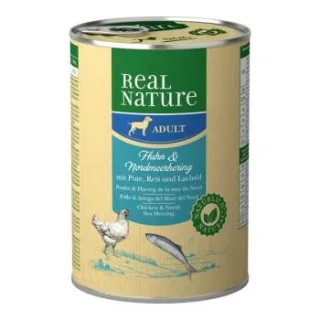 REAL NATURE Nassfutter Hund, Adult, Huhn und Nordmeerhering 24x400 g
