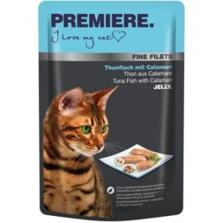 PREMIERE Fine Filets Nassfutter Katze Adult Jelly Thunfisch mit Calamari 96x100 g