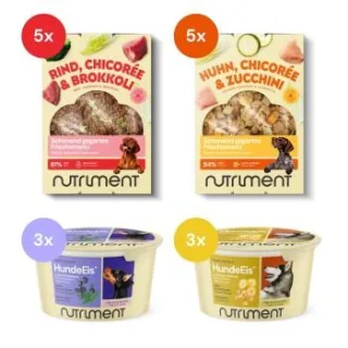 Nutriment Frischemenü Hundefutter Rind & Huhn 10x400g + Hundeeis 6x90ml