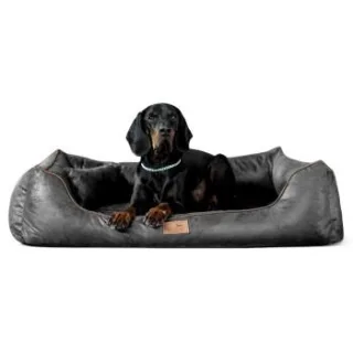 Tierlando ALBERTO ORTHO Orthopädisches Hundebett mit Velours Vintage schwarz/ graphit 1,5 m, 25 cm, 1 m